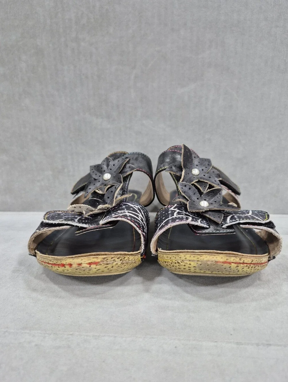 Spring Step Karina L' Artiste slide sandal women's 41 US 10 black flowers Boho